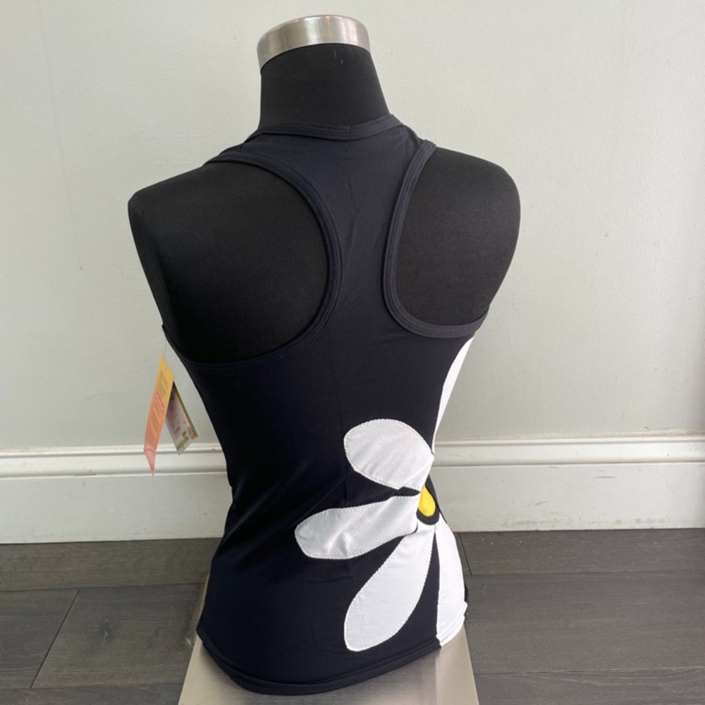 Black Racerback Tank Top with White Daisy and Yellow Center - Picture 2 of 5